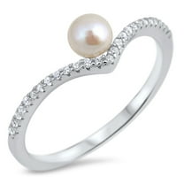 Clear Cubic Zirconia Simulated Pearl Chevron Thumb Ring 925 Sterling Silver Band White Female Size 4
