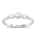 thumbnail image 1 of Clear Cubic Zirconia Simulated Pearl Ring .925 Sterling Silver Band White Jewelry Female Male Size 8, 1 of 4