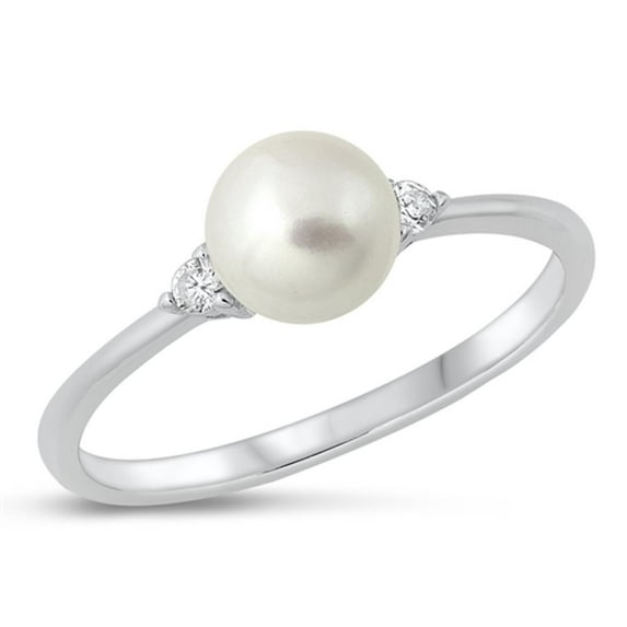 Clear Cubic Zirconia Simulated Pearl Ring .925 Sterling Silver Band White Jewelry Female Male Size 9