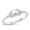 thumbnail image 1 of Clear Cubic Zirconia Simulated Pearl Ring .925 Sterling Silver Band White Jewelry Female Size 10, 1 of 4