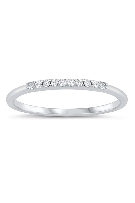 Clear Cubic Zirconia Single Bar Stackable Ring Sterling Silver Size 10