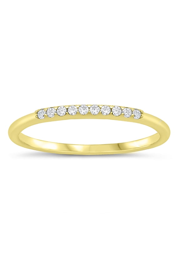 Clear Cubic Zirconia Single Bar Stackable Ring Yellow Gold-Tone Sterling Silver Size 6