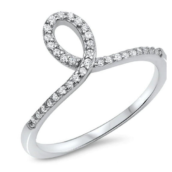 Clear Cubic Zirconia Single Loop Ring Sterling Silver