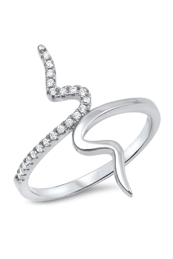Clear Cubic Zirconia Snake Design Band Ring Sterling Silver