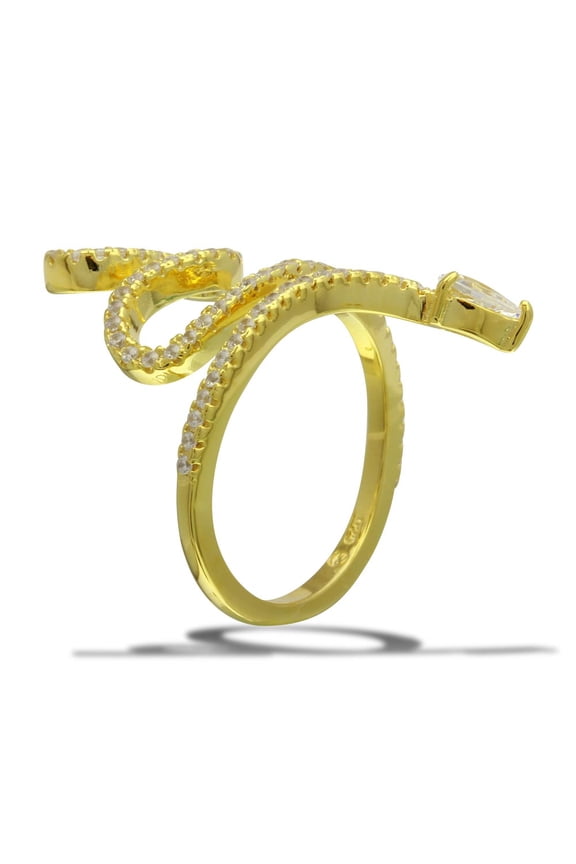 Clear Cubic Zirconia Snake Design Ring Yellow Gold-Tone Plated Sterling Silver Size 6
