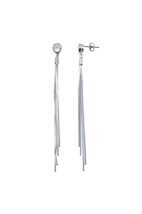 Clear Cubic Zirconia Snake SQ Hanging Earrings Sterling Silver