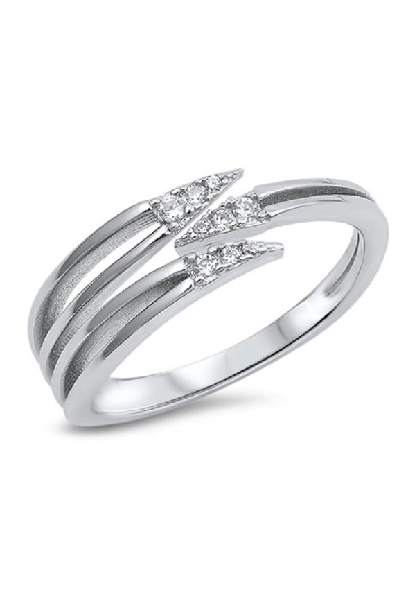 Clear Cubic Zirconia Split Band Fashion Ring Sterling Silver