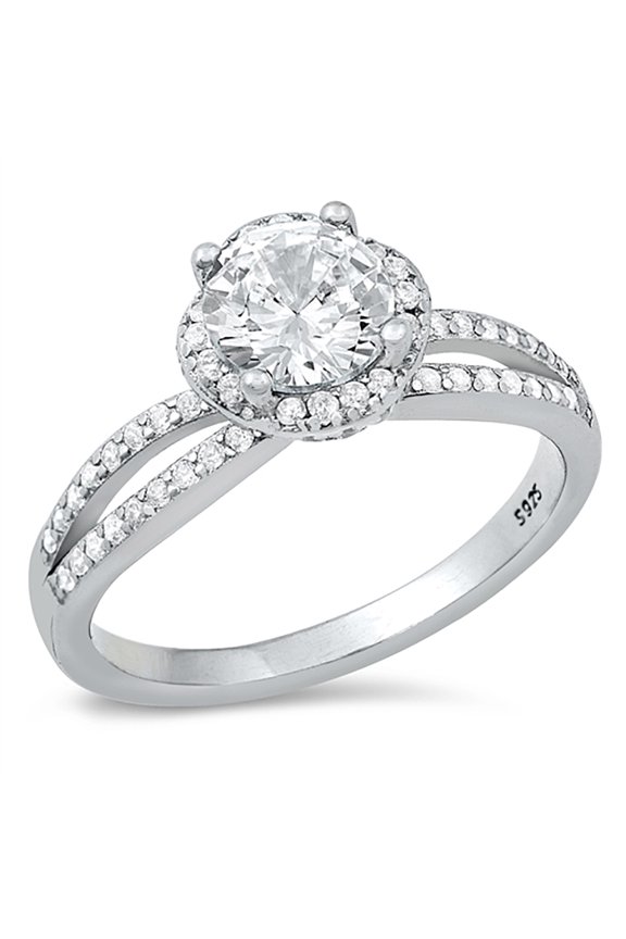 Clear Cubic Zirconia Split Shank Stylish Engagement Ring Sterling Silver Size 6