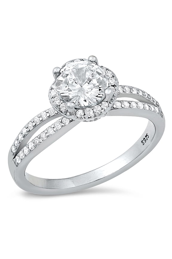 Clear Cubic Zirconia Split Shank Stylish Engagement Ring Sterling Silver Size 9