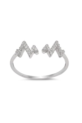 Clear Cubic Zirconia Split Zig Zag Adjustable Ring Sterling Silver