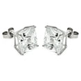 thumbnail image 1 of Clear Cubic Zirconia Square Stud Earrings Rhodium Plated Sterling Silver 8MM, 1 of 2