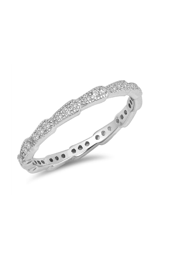 Clear Cubic Zirconia Stackable Designed Band Ring Sterling Silver