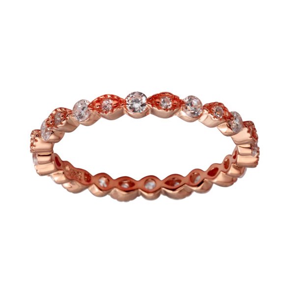 Clear Cubic Zirconia Stackable Eternity Ring Rose Gold-Tone Plated Sterling Silver Size 8