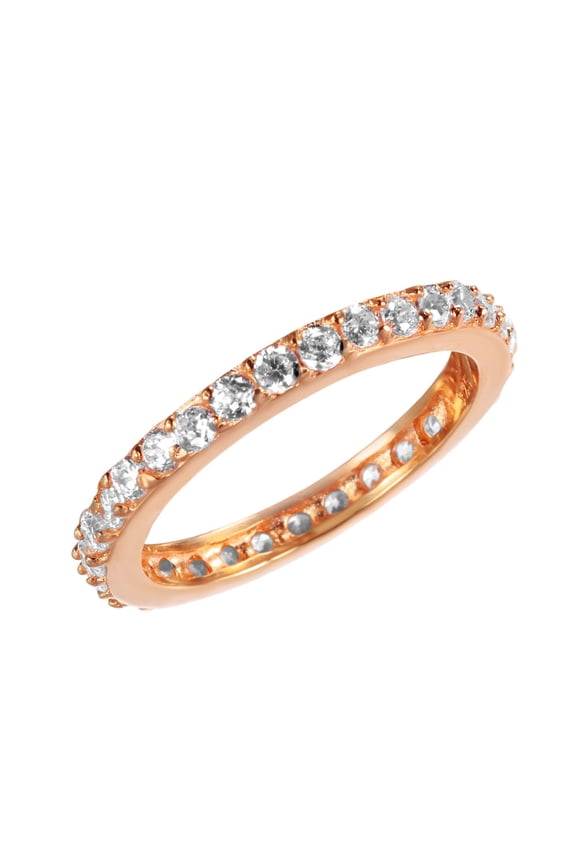 Clear Cubic Zirconia Stackable Eternity Ring Rose Gold-Tone Plated Sterling Silver Size 9