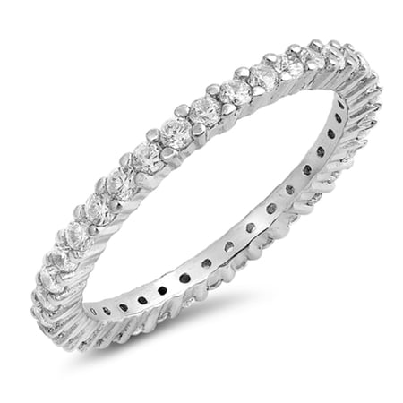 Clear Cubic Zirconia Stackable Eternity Ring Sterling Silver Size 10