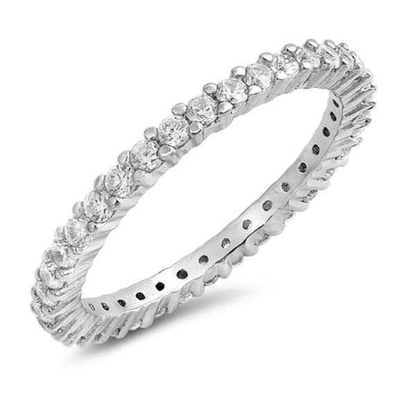 Clear Cubic Zirconia Stackable Eternity Ring Sterling Silver Size 9