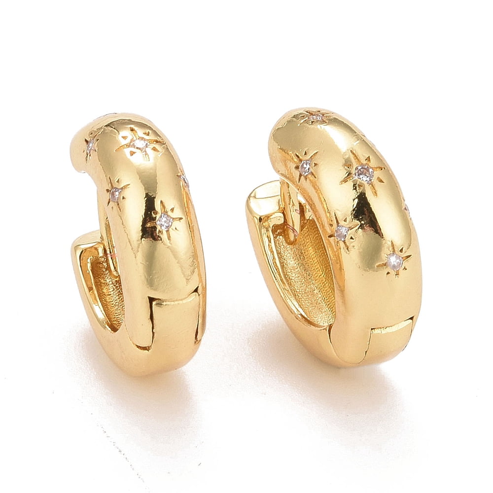 Clear Cubic Zirconia Star Hoop Earrings Brass Chunky Earrings for Women Cadmium Free & Nickel Free & Lead Free Real 18K golden Plated 15.5x4.5mm Pin: 1mm