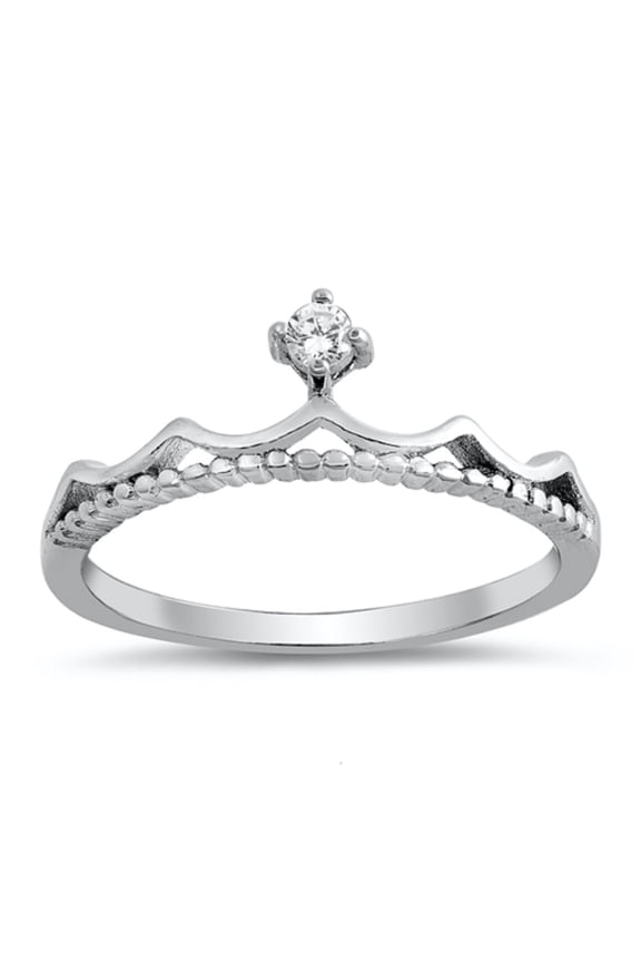 Clear Cubic Zirconia Stone Crown Design Ring Sterling Silver Size 3