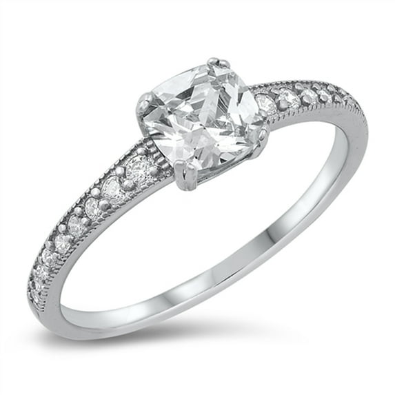 Clear Cubic Zirconia Studded Bridal Ring .925 Sterling Silver Band White Jewelry Female Male Size 9