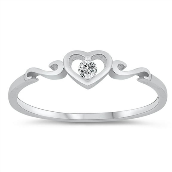 Clear Cubic Zirconia Swirl Sides Heart Ring Sterling Silver Size 3