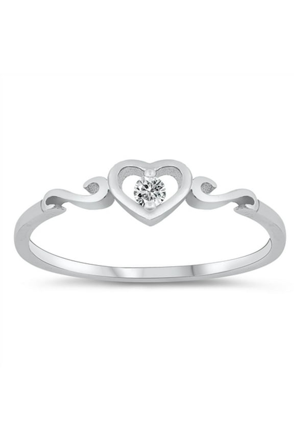 Clear Cubic Zirconia Swirl Sides Heart Ring Sterling Silver Size 3