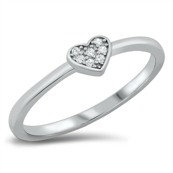 Clear Cubic Zirconia Tiny Delicate Promise Heart Ring .925 Sterling Silver Band White Female Size 10