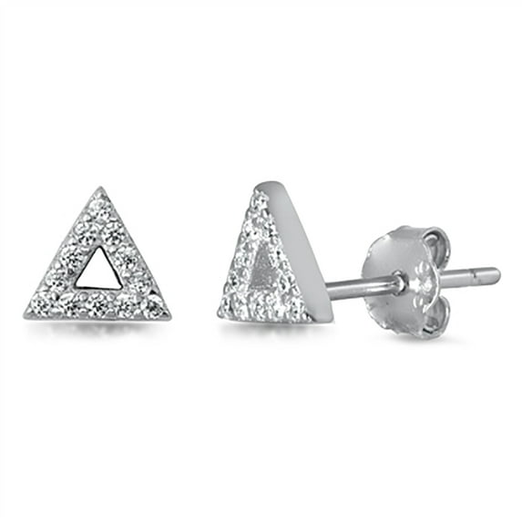 Clear Cubic Zirconia Triangle Design Stud Earrings Sterling Silver