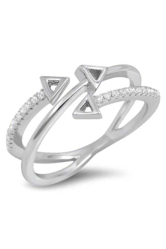 Clear Cubic Zirconia Triple Arrow Ring Sterling Silver size 9