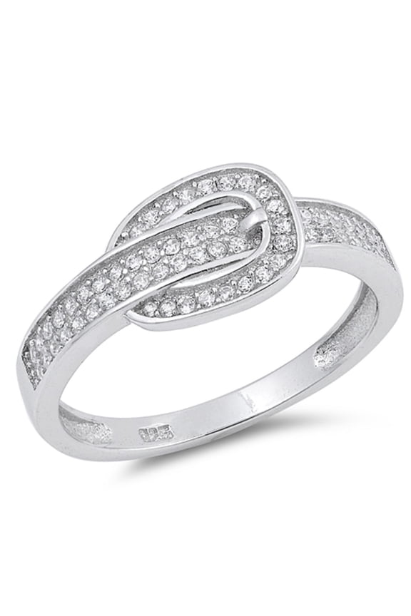Clear Cubic Zirconia Twin Row Belt Ring Sterling Silver