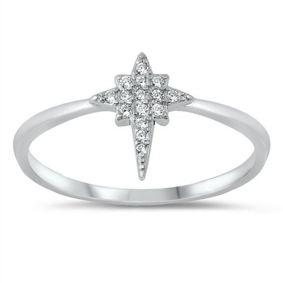 Clear Cubic Zirconia Twinkling Star Ring .925 Sterling Silver Band White Jewelry Female Male Size 4
