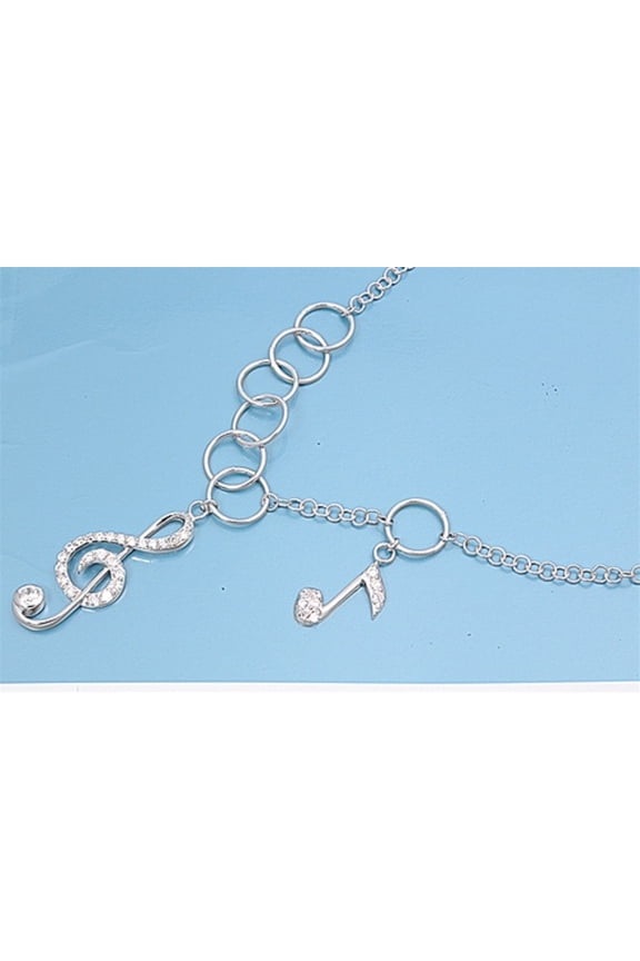 Clear Cubic Zirconia Two Music Notes 16"+2" Adjustable Chain Necklace Sterling Silver