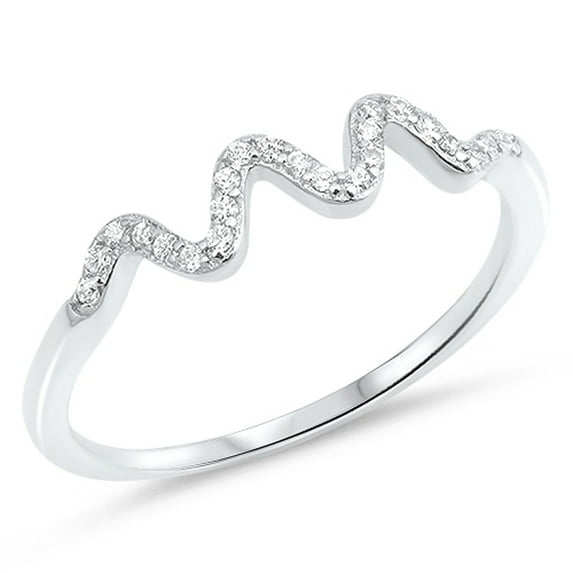 Clear Cubic Zirconia Wave Pointed Wavy Ring .925 Sterling Silver Band White Jewelry Female Size 8