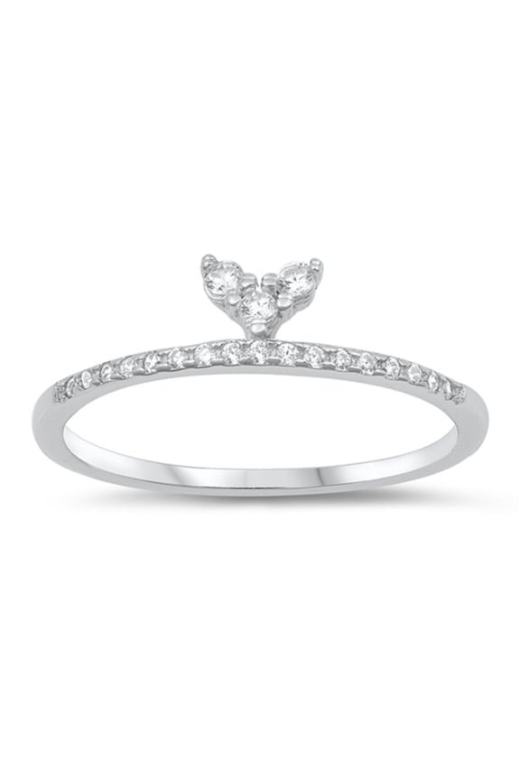 Clear Cubic Zirconia Whale Tail Ring Sterling Silver Size 4