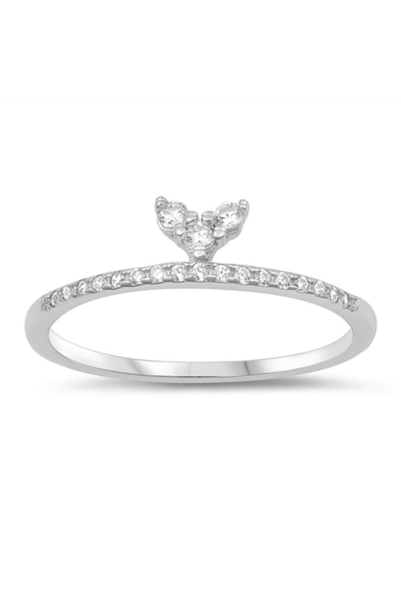 Clear Cubic Zirconia Whale Tail Ring Sterling Silver Size 6