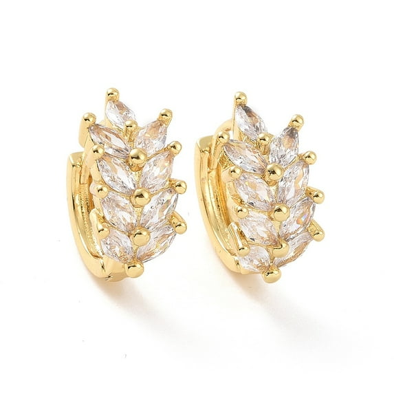 Clear Cubic Zirconia Wheat Hoop Earrings Brass Jewelry for Women Real 18K golden Plated 16x8x17mm Pin: 1mm Cubic Zirconia