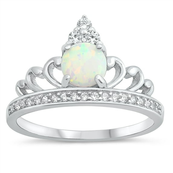 Clear Cubic Zirconia White Simulated Opal Tiara Ring 925 Sterling Silver Band Jewelry Female Size 5