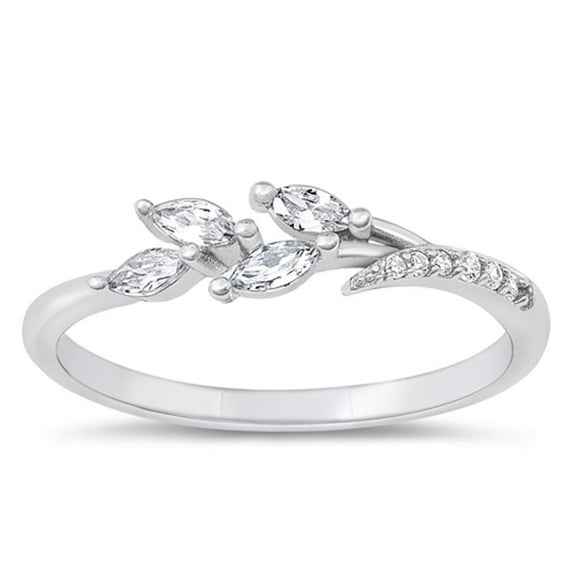 Clear Cubic Zirconia Wholesale Leaf Ring .925 Sterling Silver Band White Jewelry Female Male Size 5