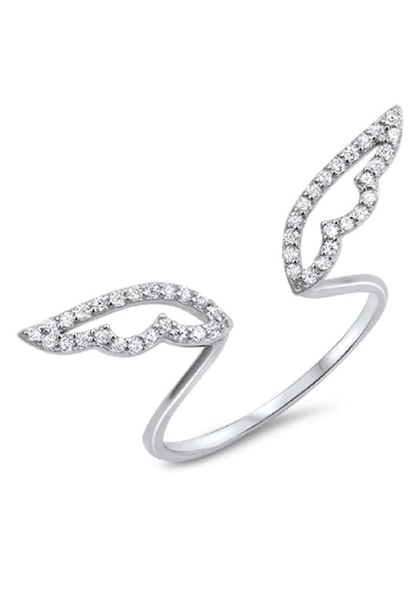 Clear Cubic Zirconia Wings Adjustable Thin Band Ring Sterling Silver