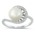 thumbnail image 1 of Clear Cubic Zirconia With Synthetic Pearl Bead Fashion Ring Sterling Silver Size 5, 1 of 3