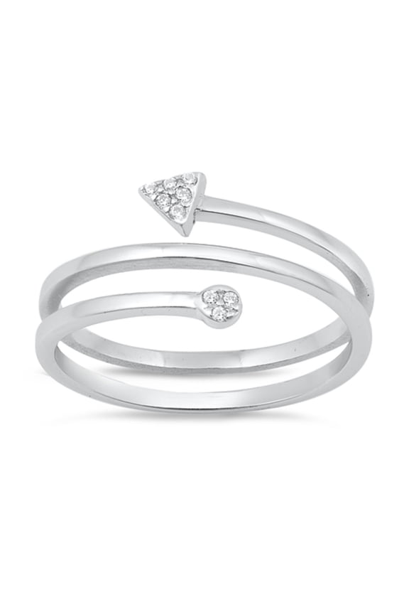 Clear Cubic Zirconia Wrapped Long Arrow Ring Sterling Silver Size 7