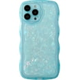 thumbnail image 1 of Clear Cute Flower Design Lens Glitter Shell Pattern Case with Wave Curly Frame,Soft Slim Shockproof Anti-Fingerprint Dirt-Resistance Compatible with iPhone Case(Blue,iPhone 13 Pro Max), 1 of 7