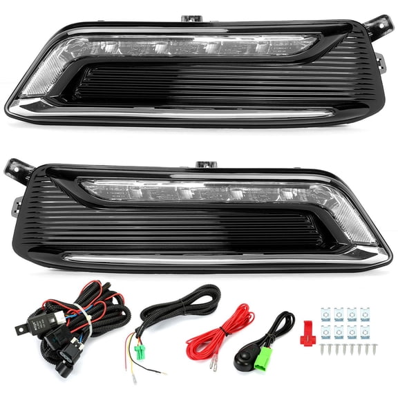 Clear DRL Fog Lights Running Lamp Wiring Kit with Bulbs - Front Left and Right Pair