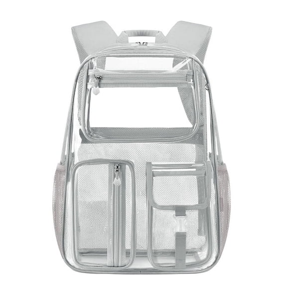 Clear Dark Gray Backpack, Heavy Duty Men Clear BookBag,16inch TPU Large Capacity See Through Backpack for Sport Events,transparent plastic Travel,Work School,stadiums(grey)