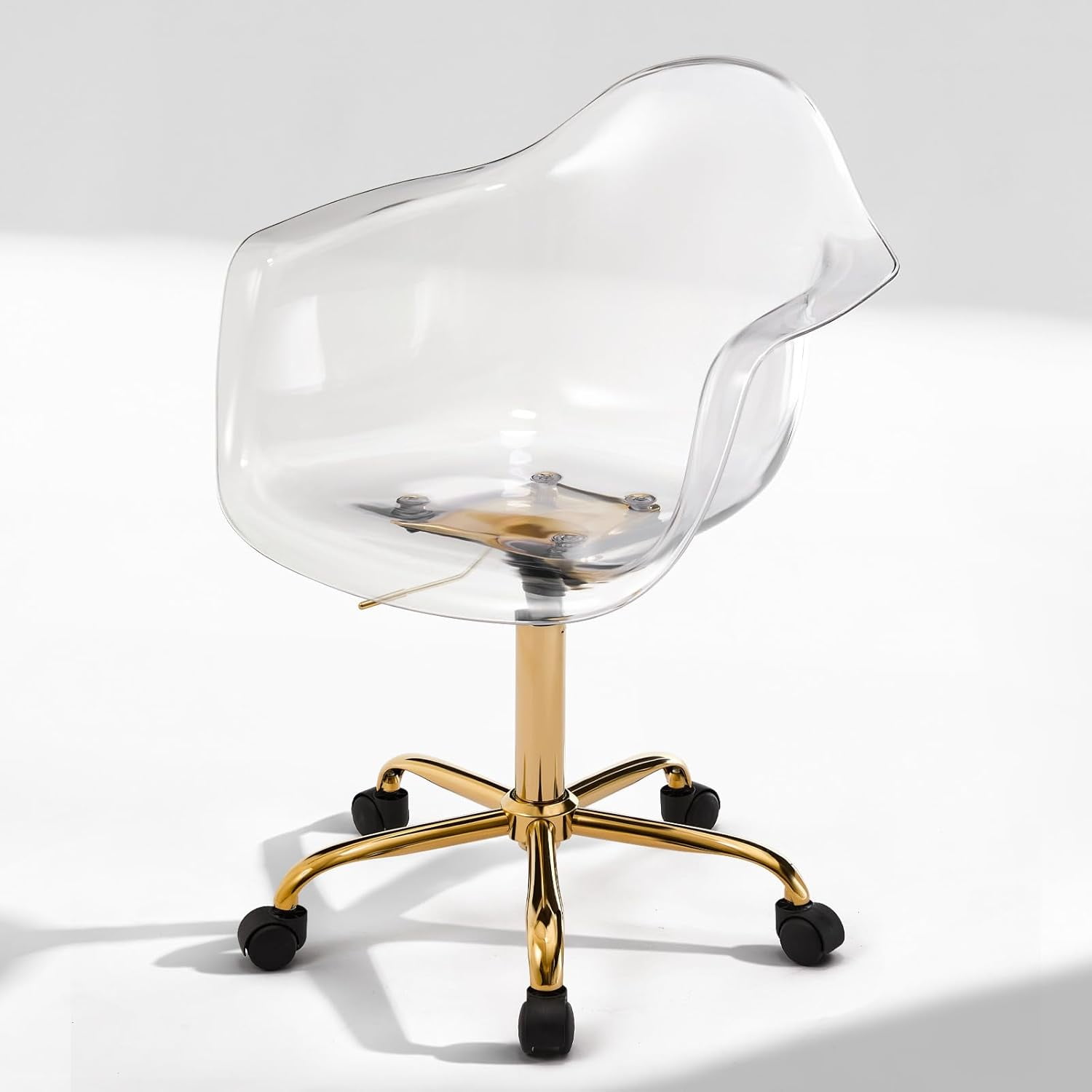 Clear Desk Chair, Adjustable Acrylic Home Office Chair with Wheels ...