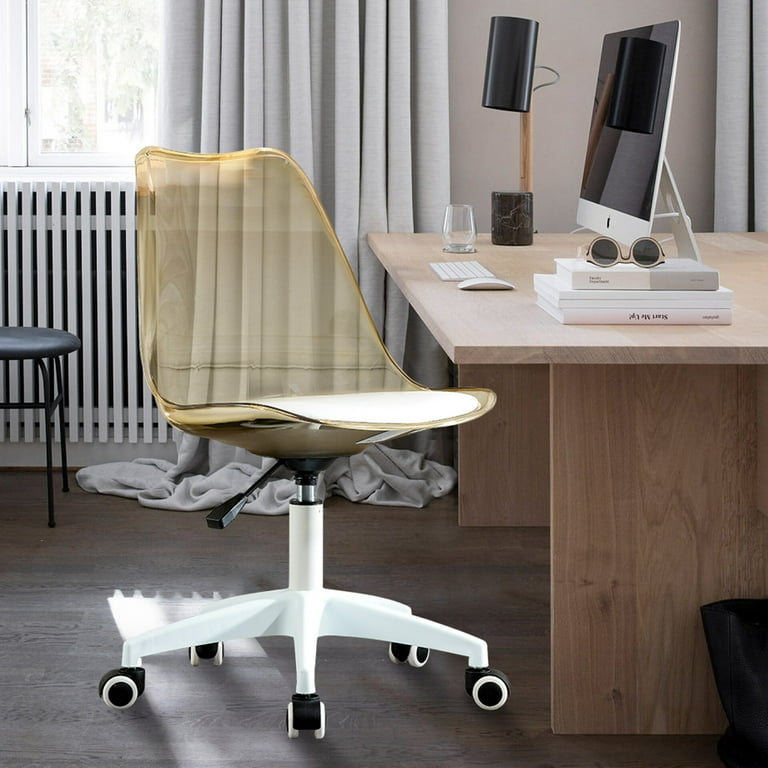 Clear Desk Chair Modern Plastic Armless Computer Chair with Smooth Wheels and Adjustable Height Acrylic Office Chairs with Metal Base for Work Study Reception Brown Walmart