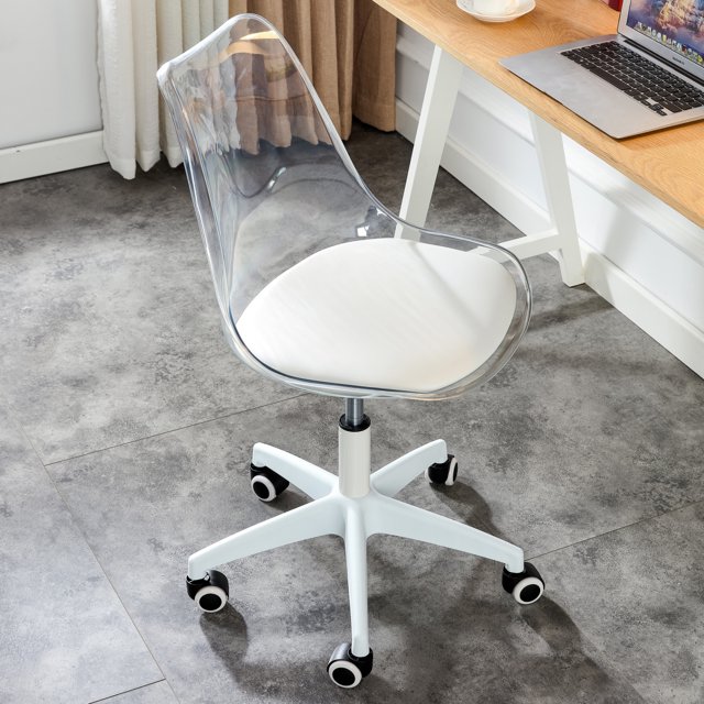 Clear Desk Chair, Modern Plastic Armless Computer Chair with Smooth