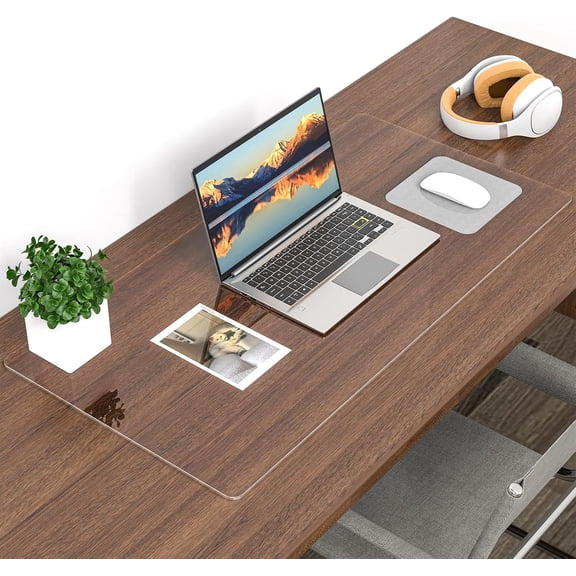 Clear Desk Mat, Desk Cover Clear Protector, Non-Slip PVC Desk Pad with Round Edge,  &  Transparent Desk Writing Mat for  and Office (23.6"*13.8")