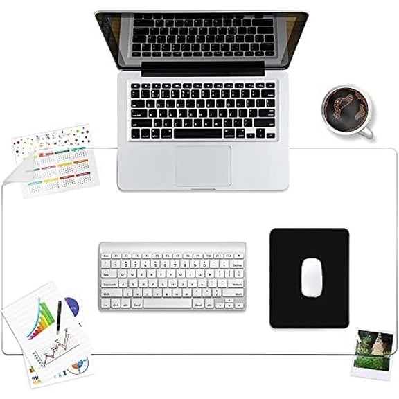 Clear Desk Mat - Multi-Functional Desk Pad, 32 x 16 inches - Durable Desk Protector with Anti-Slip Base, Transparent View, Spill-Resistant Design