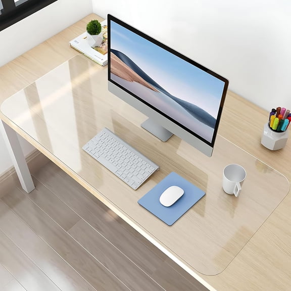 Clear Desk Mat Pad, 31.5"x15.7" Large Transparent Computer Desk Mat Plastic Desktop Protector, PVC Writing Pad with Round Edge, Waterproof Wipeable Non-Slip Table Protector for Home Office