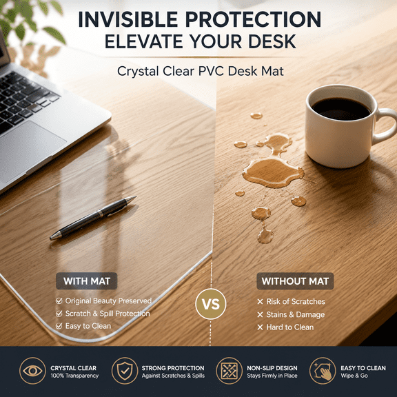 Clear PVC Desk Mat, 39.4" x 19.7" Large Transparent Table Protector  Non-Slip, Waterproof, Wipeable Desktop Pad for Home Office, Computer, Writing, and Dining Table